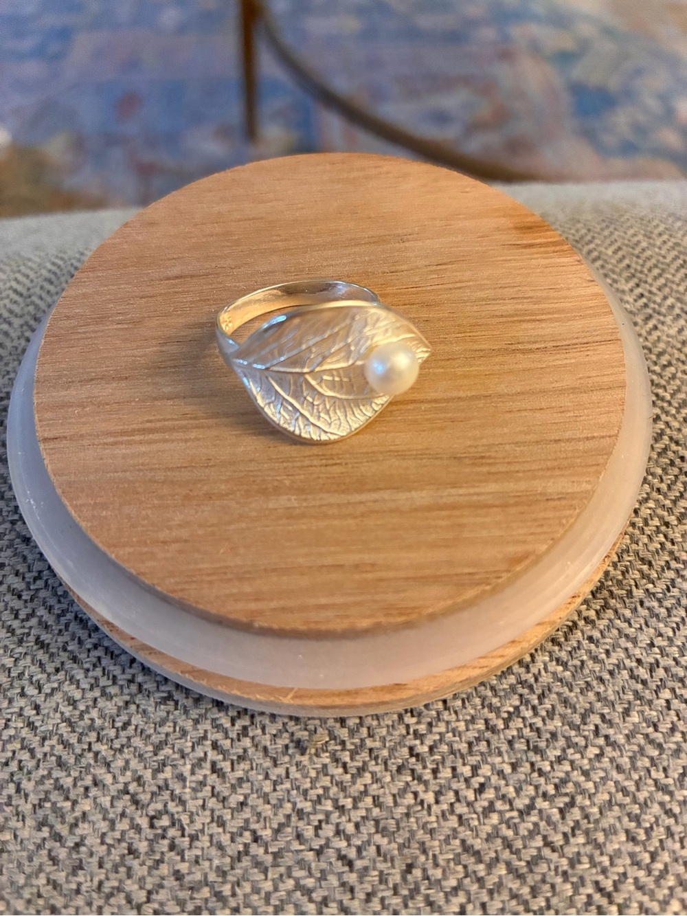 Sterling Silver Leaf Pearl Ring - Silver